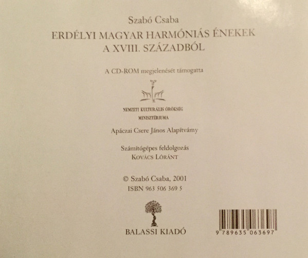 Album herunterladen Szabó Csaba - Erdélyi Magyar Harmóniás Énekek A XVIII Századból