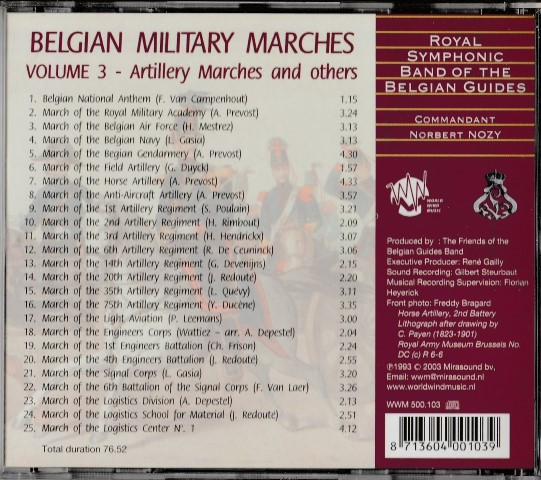 last ned album Download Royal Symphonic Band Of The Belgian Guides - Belgian Military Marches Volume 3 Artillery Marches And Others album