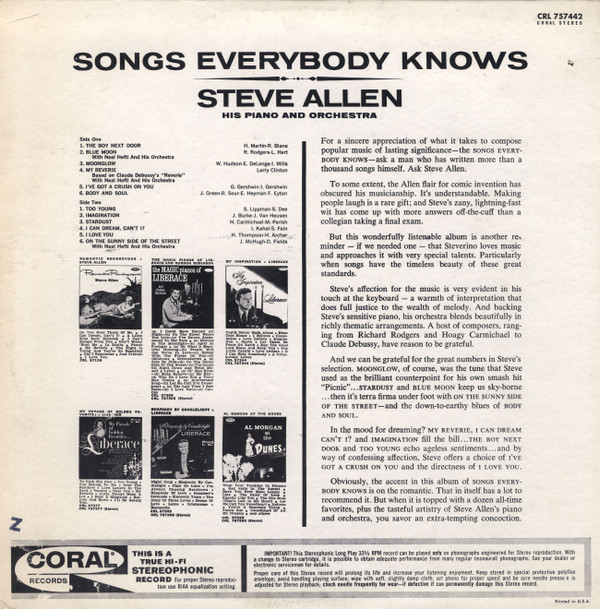 descargar álbum Steve Allen His Piano And Orchestra - Songs Everybody Knows