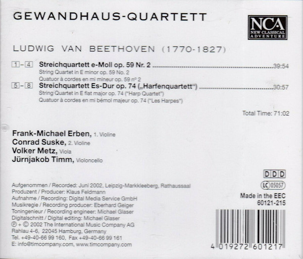 Album herunterladen GewandhausQuartett Ludwig van Beethoven - Die Streichquartette The String Quartets E Moll Op 59 Nr 2 Es Dur Op 74