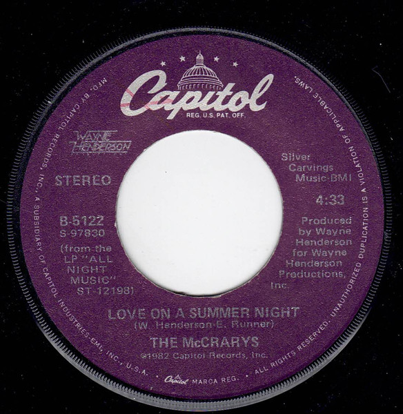 The McCrarys – Love On A Summer Night (1982, Vinyl) - Discogs