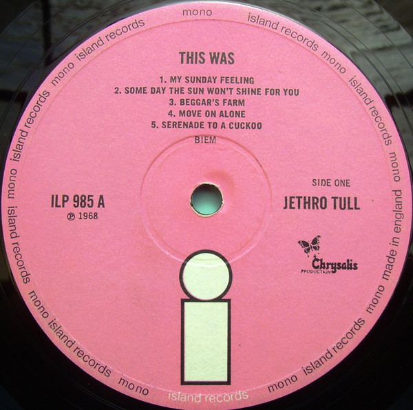 Jethro Tull – This Was (1969, 3rd pink Island label design, Vinyl