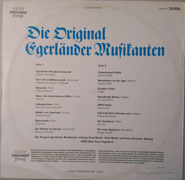 lataa albumi Die Original Egerländer Musikanten Leitung Ernst Mosch - Die Original Egerländer Musikanten