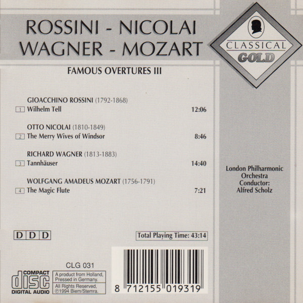 lataa albumi Rossini Nicolai Wagner Mozart - Famous Overtures III