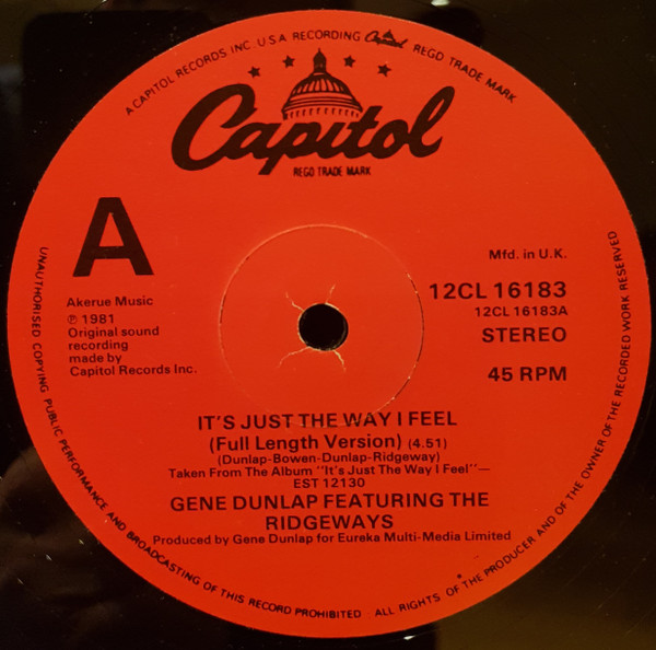 Gene Dunlap Featuring The Ridgeways – It's Just The Way I Feel 