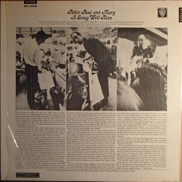 Peter, Paul And Mary - A Song Will Rise | Warner Bros. Records (WS 1589) - 2