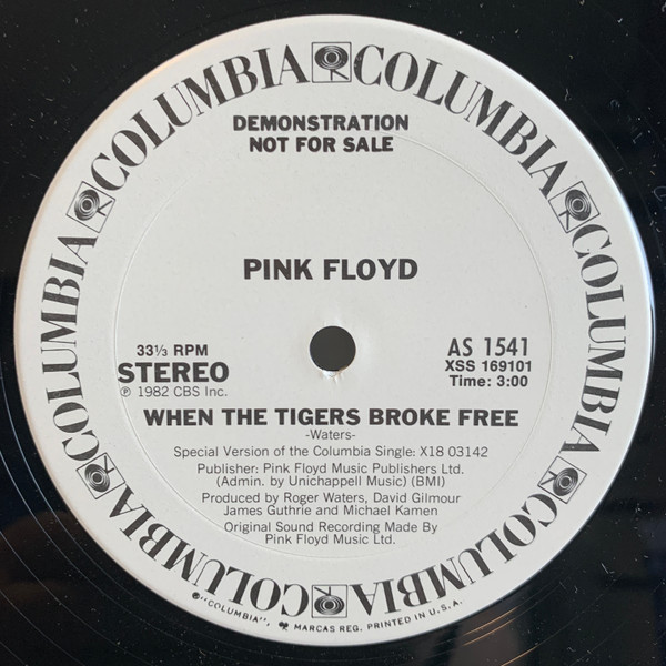 Pink Floyd WHEN THE TIGERS BROKE FREE 45 rpm 7” Vinyl PROMO VG+