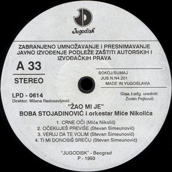 descargar álbum Boba Stojadinović I Orkestar Miće Nikolića - Žao Mi Je
