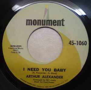 Arthur Alexander - I Need You Baby / Spanish Harlem album cover