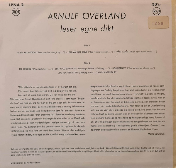 Album herunterladen Arnulf Øverland - Leser Egne Dikt