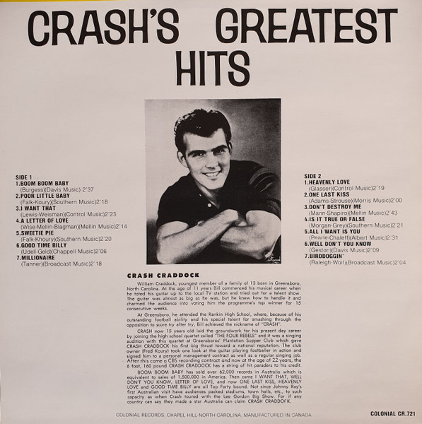 Billy 'Crash' Craddock – Crash's Greatest Hits (1986, Vinyl) - Discogs