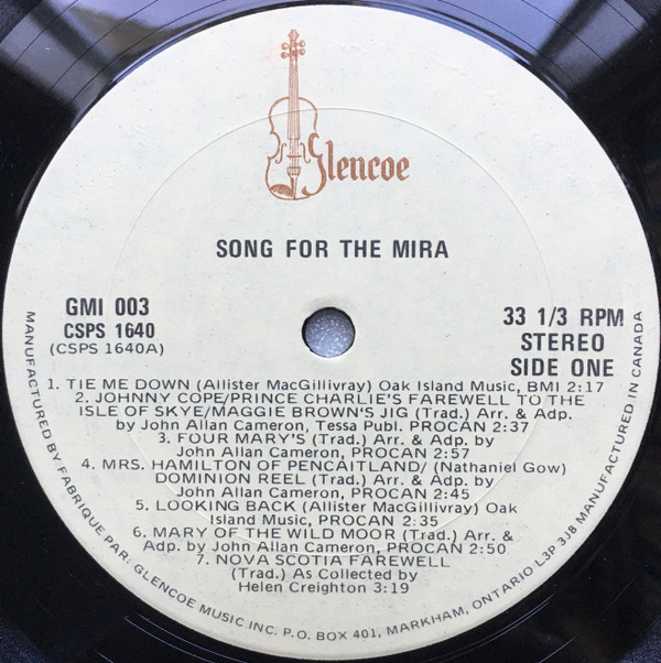 John Allan Cameron - Song For The Mira | Glencoe (GMI 003) - 3