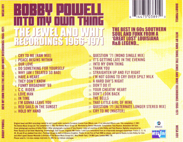 descargar álbum Bobby Powell - Into My Own Thing The Jewel And Whit Recordings 1966 1971