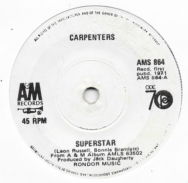 Carpenters – Rainy Days And Mondays/Saturday - 7" 45RPM 1971