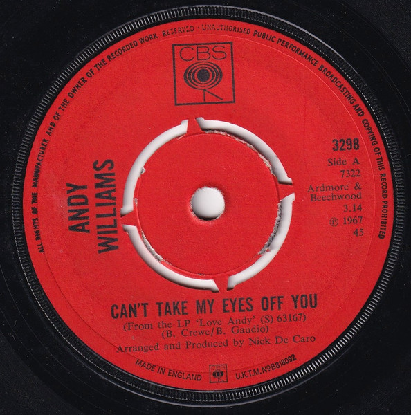 Andy Williams – Can't Take My Eyes Off You (1967, Vinyl) - Discogs