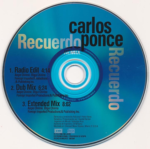 𝐌𝐔𝐒𝐈𝐂𝐀 𝐕𝐈𝐍𝐓𝐀𝐆𝐄, Carlos Ponce / Carlos Ponce (CD) [1998] EMI  ODEON $10.000