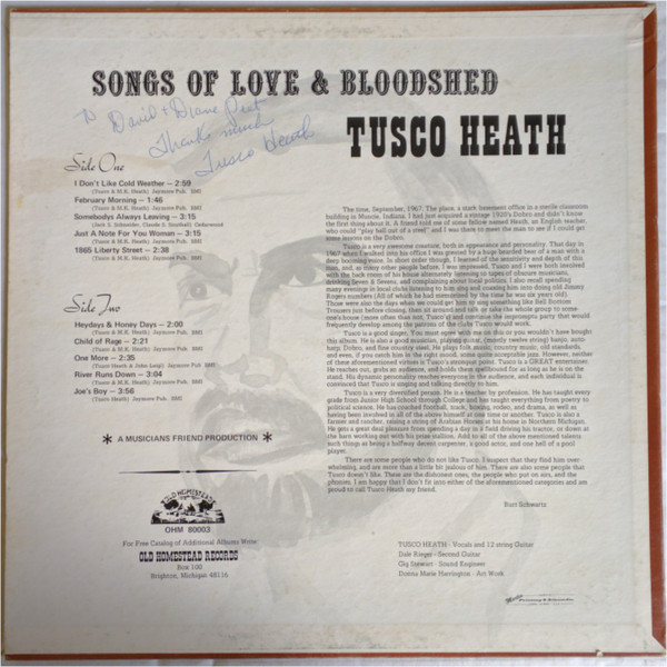 lataa albumi Tusco Heath - Songs Of Love Bloodshed