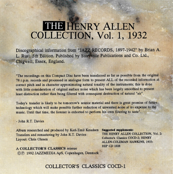 descargar álbum Henry Allen - The Henry Allen Collection Vol 1 1932