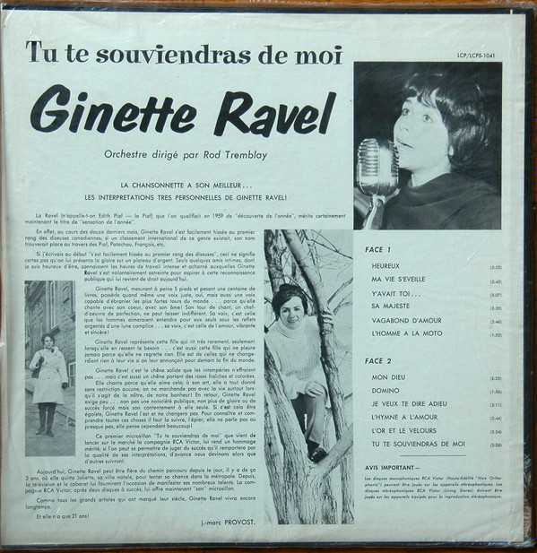 last ned album Ginette Ravel - Tu Te Souviendras De Moi