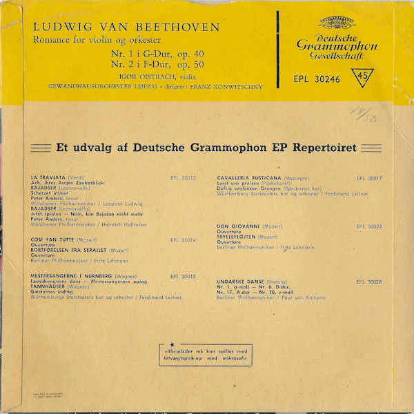 baixar álbum Ludwig van Beethoven, Igor Oistrach, Gewandhausorchester Leipzig, Franz Konwitschny - Romance For Violin Og Orkester