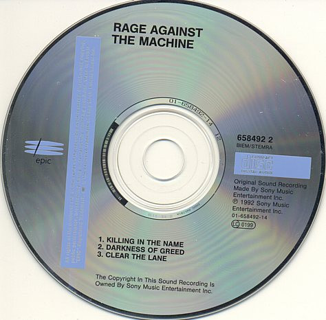 Rage Against The Machine – Killing In The Name (1993, Cardboard Sleeve, CD)  - Discogs