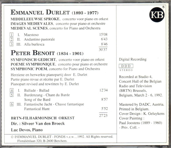 descargar álbum Emmanuel Durlet Peter Benoit BRTNFilharmonisch Orkest & Luc Devos - Pianoconcertos