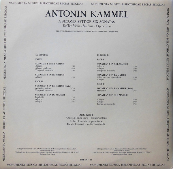 last ned album Antonin Kammel - A Second Sett Of Six Sonatas For Two Violins A Bass Opera Terse
