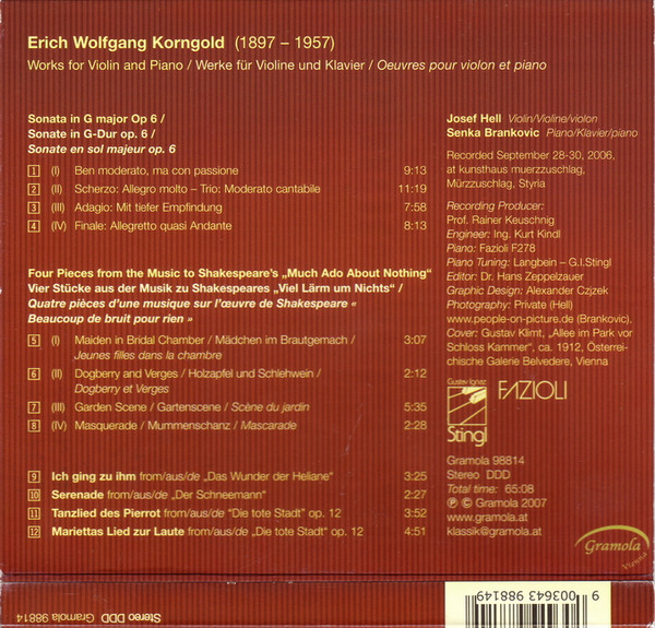 last ned album E W Korngold, Josef Hell , Senka Brankovic - Werke für Violine und Klavier