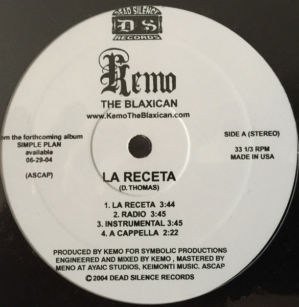 Kemo The Blaxican – La Receta / Simple Plan (2004, Vinyl) - Discogs