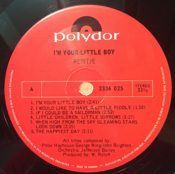 Heintje - I'm Your Little Boy | Polydor (2336 025) - 3