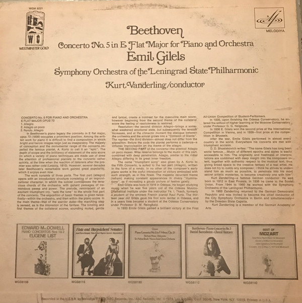 baixar álbum Beethoven Emil Gilels, Symphony Orchestra Of The Leningrad State Philharmonic, Kurt Sanderling - Concerto No 5 In E Flat Major For Piano And Orchestra