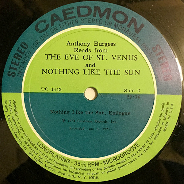 baixar álbum Anthony Burgess - Reads The Eve Of St Venus And Nothing Like The Sun