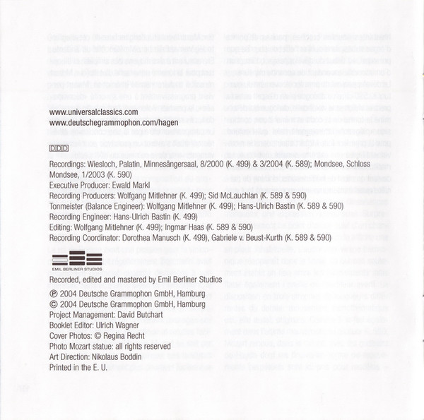 lataa albumi Hagen Quartett, Mozart - Streichquartette KV 499 589 590
