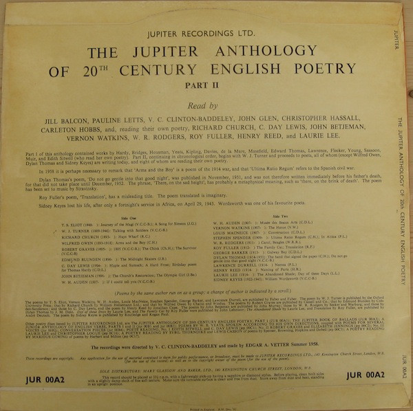 last ned album Various - The Jupiter Anthology Of 20th Century English Poetry Part II