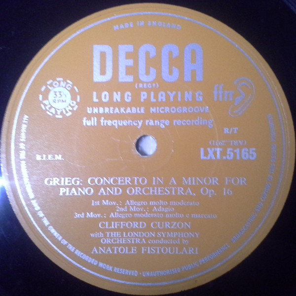 Clifford Curzon , Grieg With The London Symphony Orchestra Conducted By Anatole Fistoulari , Falla With The New Symphony Orchestra Of London Conducted By Enrique Jorda - Piano Concerto / Nights In The Gardens Of Spain | Decca (LXT 5165) - 3