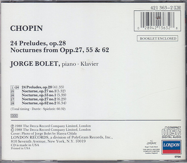 descargar álbum Chopin, Jorge Bolet - 24 Préludes Op28 4 Nocturnes
