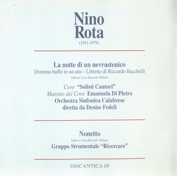 baixar álbum Nino Rota Orchestra Sinfonica Calabrese, Denise Fedeli Gruppo Strumentale Ricercare - La Notte Di Un Nevrastenico Nonetto