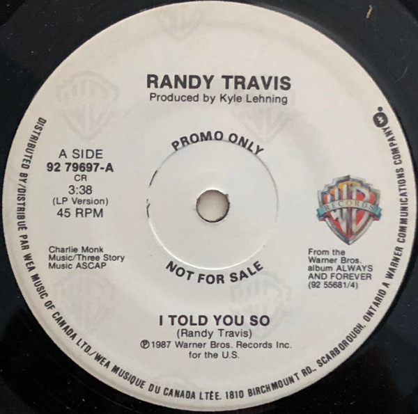 Randy Travis – I Told You So (1987, Vinyl) - Discogs