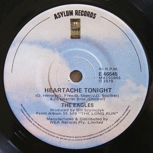 EAGLES: heartache tonight / teenage jail Asylum Records 7" Single 45  RPM