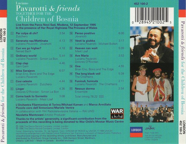 Pavarotti & Friends - For The Children Of Bosnia | Decca (452 100-2) - 2