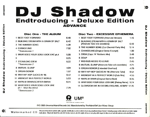 Album herunterladen DJ Shadow - Endtroducing Deluxe Edition Advance