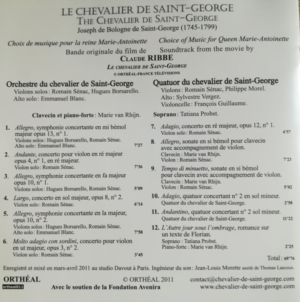 baixar álbum Quatuor du chevalier de SaintGeorge, Orchestre du chevalier de aintGeorge - Le Chevalier De Saint George