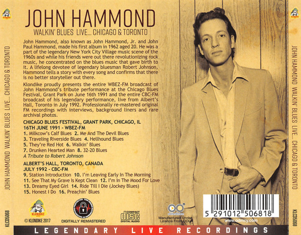 baixar álbum John Hammond - Walkin Blues Live Chicago Toronto