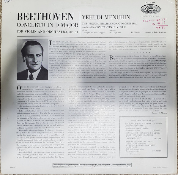 Album herunterladen Ludwig Van Beethoven Performed By Yehudi Menuhin And The Vienna Philharmonic Orchestra Conducted By Constantin Silvestri - Concerto In D Major