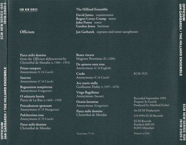 Jan Garbarek / The Hilliard Ensemble - Officium | ECM New Series (ECM 1525) - 6