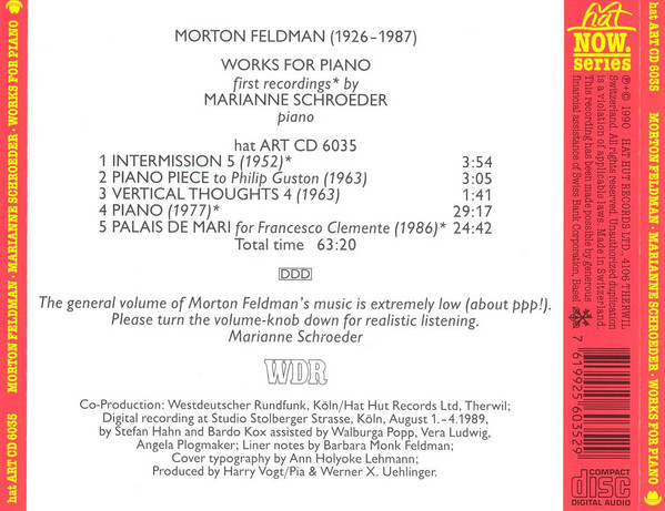 télécharger l'album Morton Feldman, Marianne Schroeder - Works For Piano