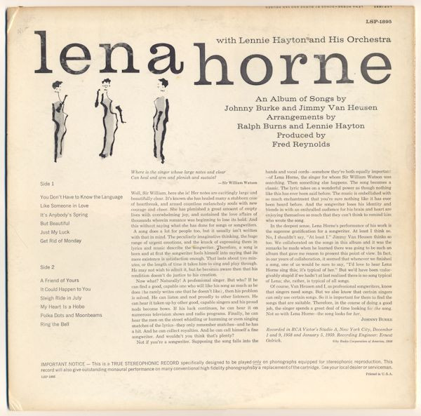 ladda ner album Lena Horne - Songs By Burke And Van Heusen