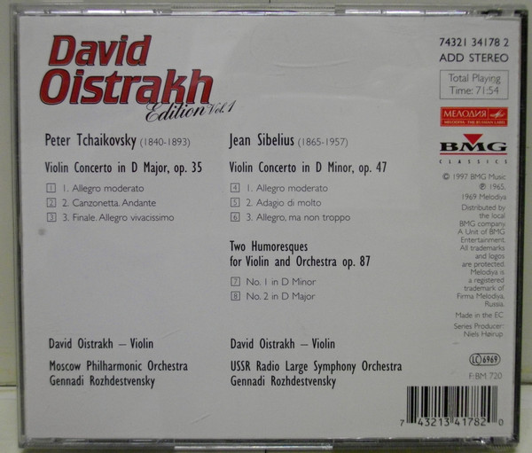 ladda ner album David Oistrach, Pyotr Ilyich Tchaikovsky, Jean Sibelius - David Oistrakh Edition Vol 1 Violin Concert In D MajorViolin Concert In D Minor Two Humoresques For Violin And Orchestra