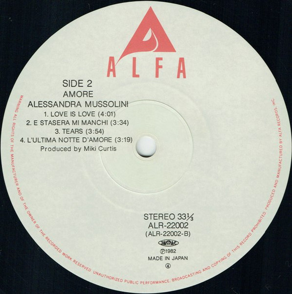 Alessandra Mussolini – Amore (1982, Vinyl) - Discogs