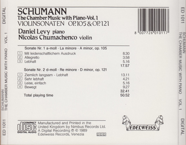 Album herunterladen Schumann - The Chamber Music With Piano Vol 1 VIOLINSONATEN OP105 OP121